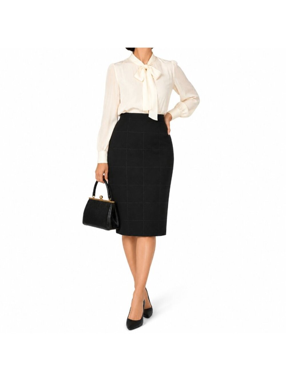 Vintage Talbots Black Faux Suede Square Pattern Skirt - Size 10 Petite